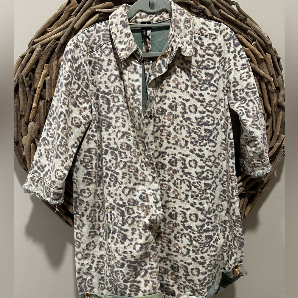Camo and leopard Denim romper